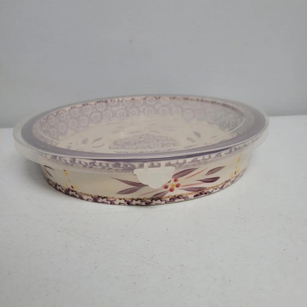 Temp-tations Old World Plum 9 Inch Round Baker with Lid Serving Dish Cottagecore